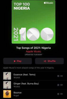 See The Most Played Songs on Apple Music Nigeria for 2021 NotjustOK