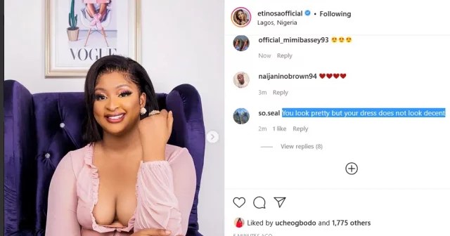 ‘If Unbothered Was a Person’ –Fan Berates Etinosa over Cleavage Baring Outfit