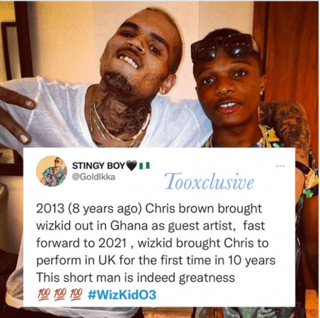Fans Praise Wizkid for Bringing Chris Brown on Stage at O2 Arena Concert