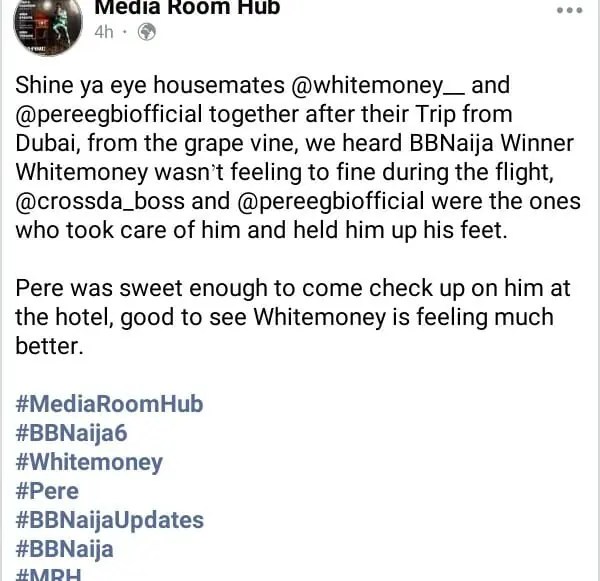 BBN Pere Visits, Nurses Whitemoney after His ‘Scary Experience’ While Returning From Dubai [VIDEO]