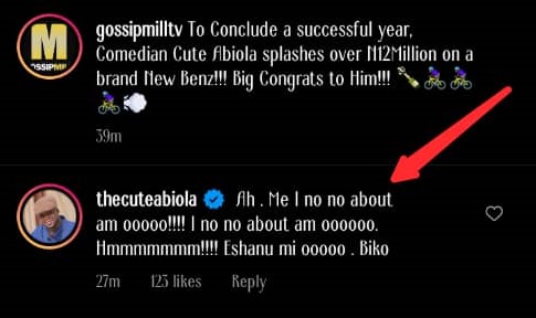 Cute Abiola Denies Buying Mercedes Benz, Scolds Colleague for Making Announcement