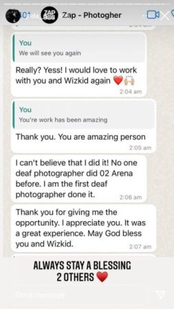 “Can’t Believe I Did This” –‘Deaf’ Photographer Who Covered Wizkid’s 02 Arena Concert Shows Appreciation