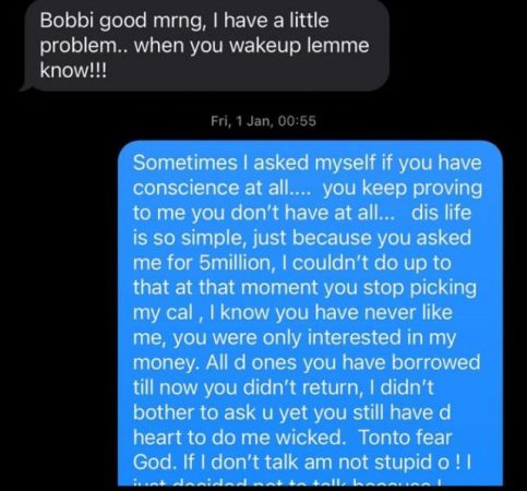 Bobrisky Reveals How His Friendship with Tonto Ended; Shares Text Message As Proof