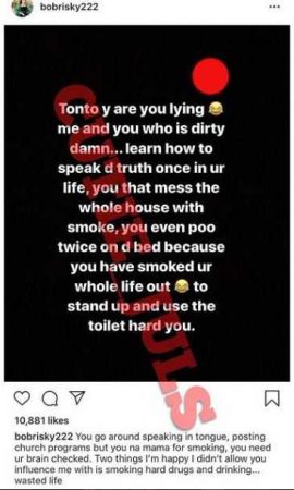 You Go Around Speaking In Tongues But You Pooed On The Bed Because You Smoked Your Life Out - Bobrisky Digs out Tonto’s Dirty Moments