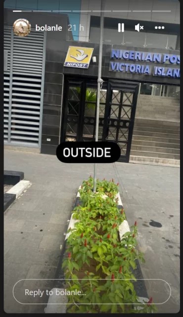 “Wizkid Outside Shatta Wale Inside” – OAP Bolanle Shares Photos Of A NIPOST Office In Victoria Island