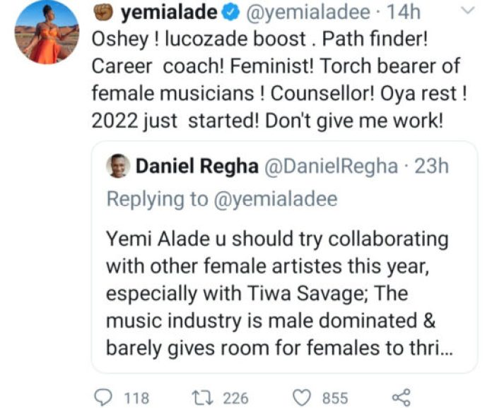 “Don’t Give Me Work” –Yemi Alade Slams Troll Who Advised Her To Collaborate With Other Female Nigerian Artistes