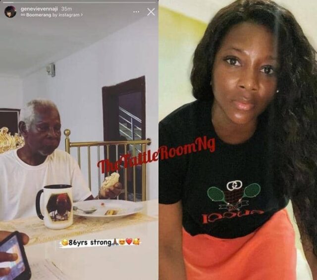 “A Chip Off The Old Block” – Reactions As Genevieve Nnaji Celebrates Her 86-Year-Old Father