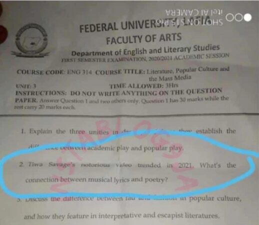Tiwa Savage’s Tape Saga Appears as a Question in a University’s Examination