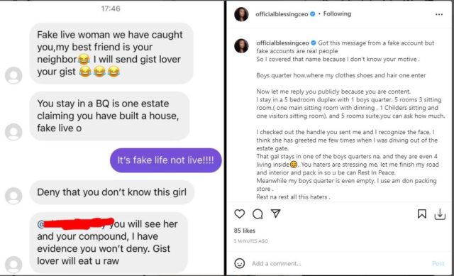 ‘Fake Life Woman, We Have Caught You’ – Blessing CEO Reacts As Lady Reveals Where She Lives