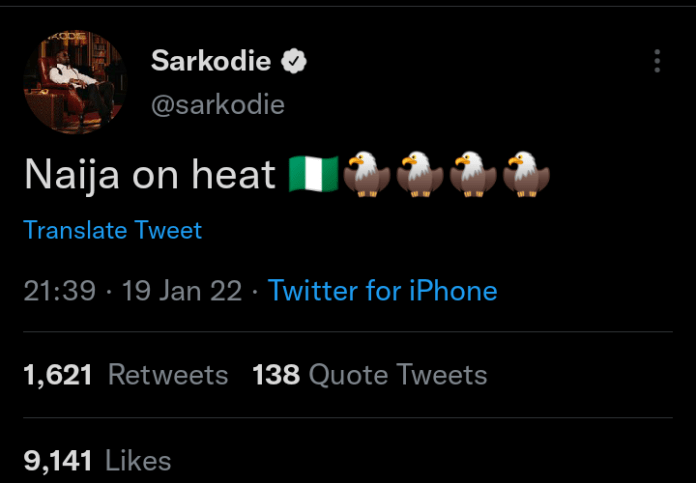 Nigerians React As Sarkodie Shows Support For The Super Eagles Of Nigeria