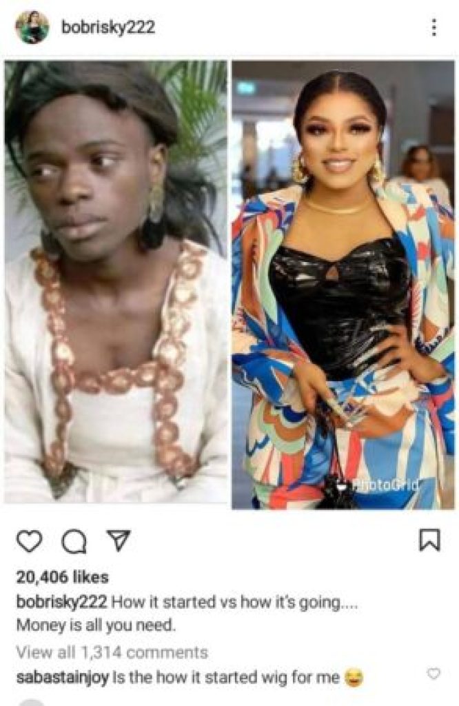“Money Is All You Need” – Bobrisky Says As He Shares Throwback Photo Of How It All Started