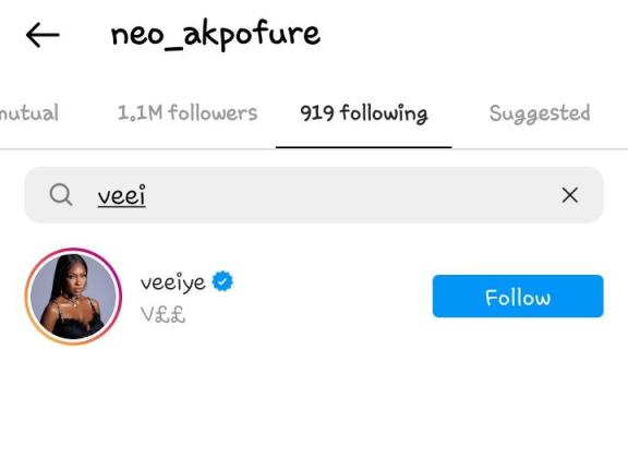 BBNaija Vee Unfollows Neo On Instagram Amid Breakup Rumour