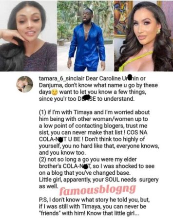“Don’t Think Highly Of Yourself”– Timaya’s 2nd Baby Mama Tamara Reacts To Caroline’s Call Out