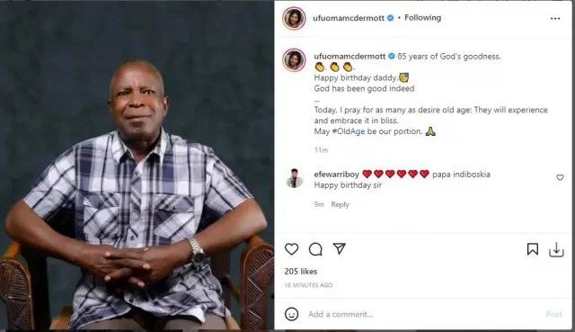 ‘May Old Age Be Our Portion’ – Actress Ufuoma McDermott Celebrates Her Father As He Turns ‘ 85’