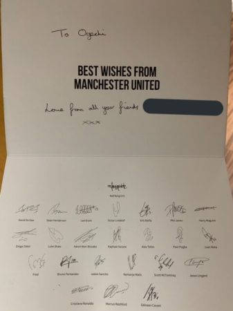 Nigerian Lady Receives Congratulatory Card From Manchester United Signed By Cristiano Ronaldo, Pogba, Others