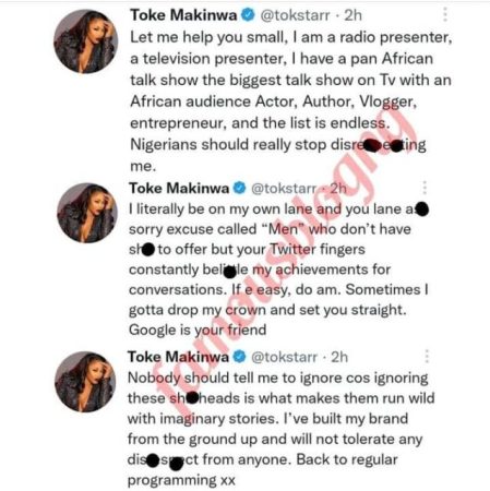 “Nigerians Should Really Stop Disrespecting Me” – Toke Makinwa Roasts Troll Who Claims She’s Only Famous In Nigeria