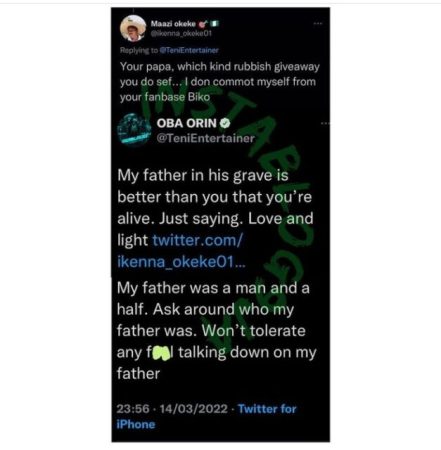 Teni Fires A Troll Who Talked Down On Her Late Father