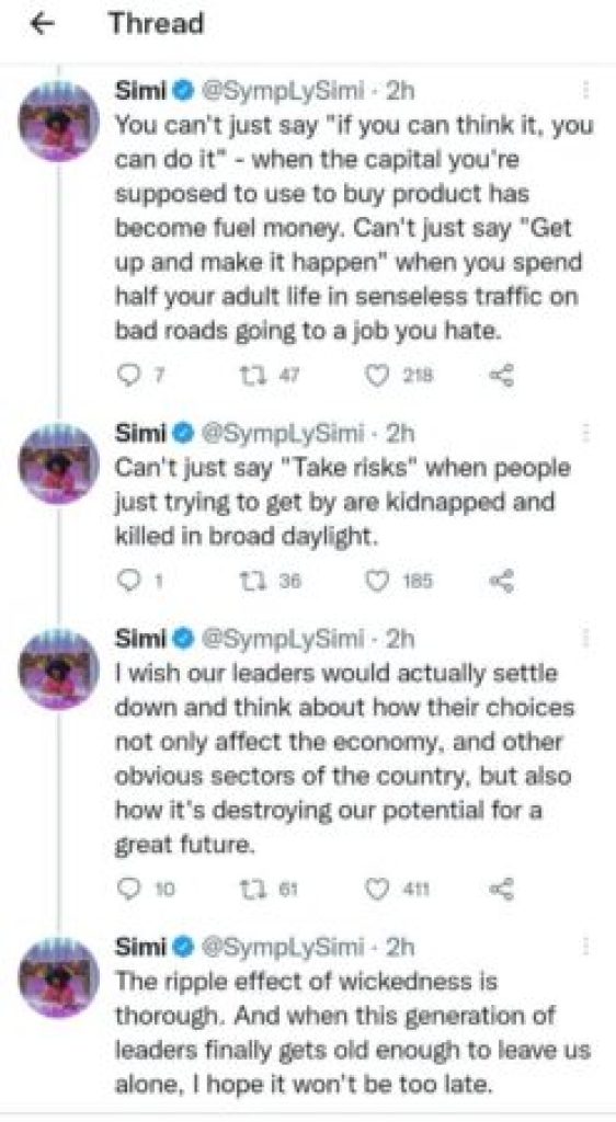 The Most Dangerous Thing About Nigeria Is That It Has Killed Too Many Dreams – Simi Says