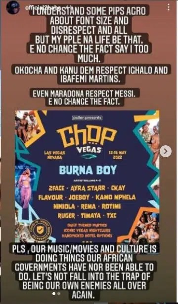 “You Just Dey Fall Our Hand”- Reactions as 2face Reacts as Promoters Make Burna Boy’s Name Bigger Than His On A Show AD