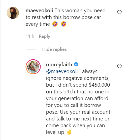 “No One In Your Generation Can Afford”-Model Morey Faith Carpets Troll After Showing Off Her Rolls Royce