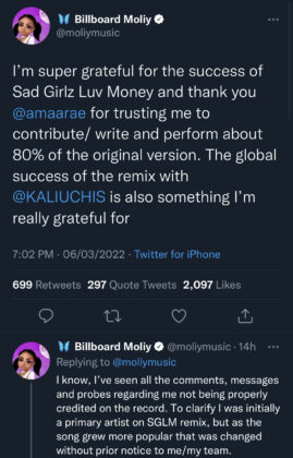 Amaarae Slams Moliy Over 'Sad Girlz Luv Money' Song Credit Accusation | SEE