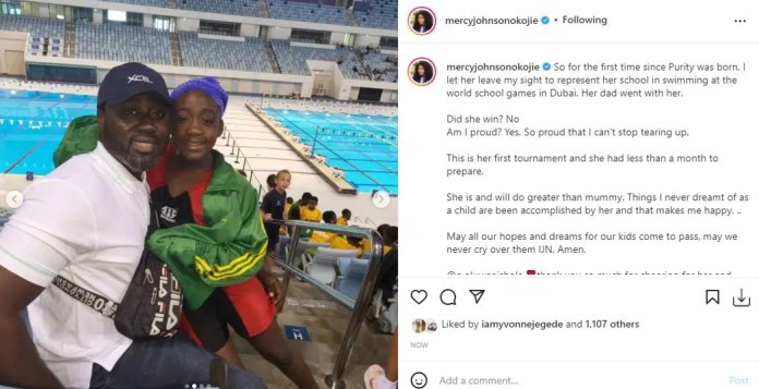 ‘So proud that I can’t stop tearing up’ – Mercy Johnson Says After Daughter, Purity Failed In A Swimming Tournament In Dubai