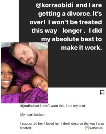 “Why I want to divorce my wife, Korra”– Korra Obidi’s Husband Dr. Justin Dean Opens Up On His Marriage Experience