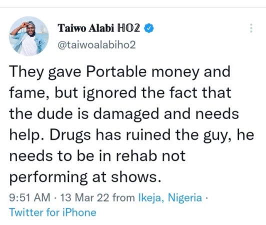 “Portable Needs To Be In Rehab, Not Performing At Shows” – Journalist, Taiwo Alabi Opines
