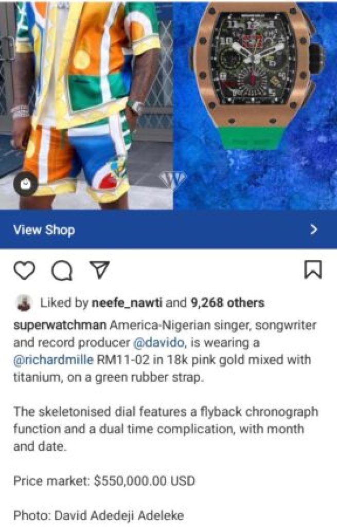 “So this one no be dumb investment?” – Reactions to Davido’s wrist watch which cost N229m after he said Drake’s N1.7bn chain is a ‘Dumb investment’