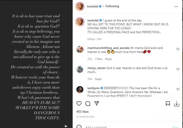 “We hope you find peace”- Fans express concern for Tonto Dikeh After She Shares Some Mind Disturbing Notes