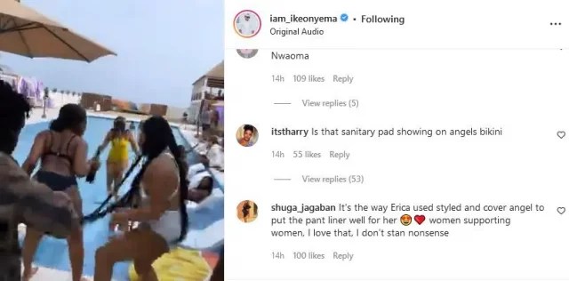 Uproar As Nigerians Spot BBNaija Angel’s Sanitary Pads During Erica’s Pool Party [VIDEO]