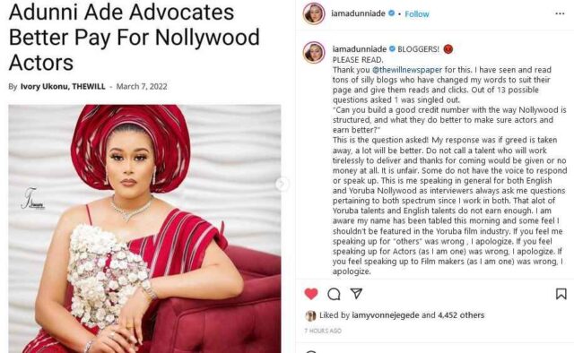 Adunni Ade Apologises Over Her ‘Misinterpreted’ Statement About Yoruba Filmmakers