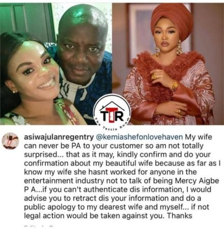 Lanre Gentry Threatens To Take Legal Action Against Those Claiming His Wife Was Mercy Aigbe’s PA
