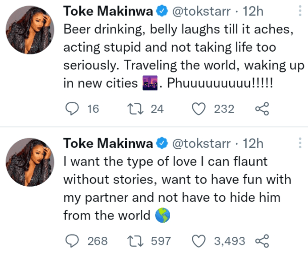 ‘I Want A Partner I Don’t Have To Hide From The World’ – OAP, Toke Makinwa Opens Up On The Type Of Man She Wants