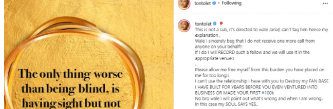 “I Can’t Have You Destroy The Fanbase I Built For Years” – Tonto Dikeh Continues To Drag Former Partner, Wale Jana