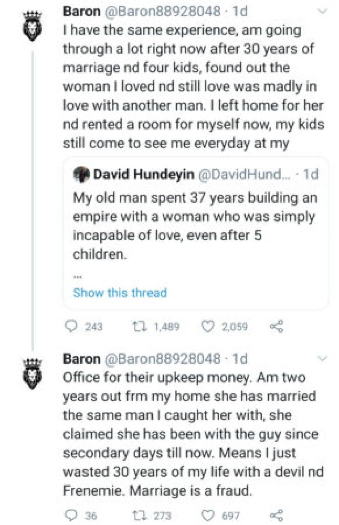 “Women are not the weaker s3x, they’re cold calculators”-Man cries out after finding out his wife of 30 years is in love with another man