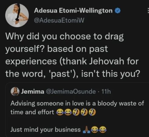 Adesua Etomi Drags Jemima Osunde Over Tweet About People In Love