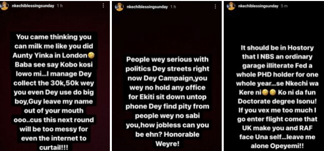 “You’re Worse Than Kpokpogarri”- Nkechi Blessing claps back at ex-lover, Falegan for tagging her a smoker and and illiterate