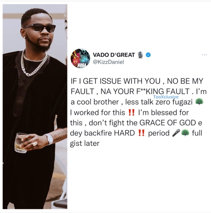 “Bcos Of One Song You Dey Vex, I go clamp your tyre ” – Kizz Daniel Fumes, Lashes Out Colleagues Hating On His Success