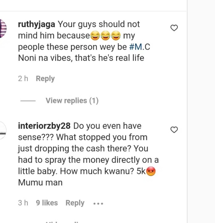 “This is senseless, so unhealthy for a new born”- Reactions as MC Noni showers 100 naira notes on his newborn