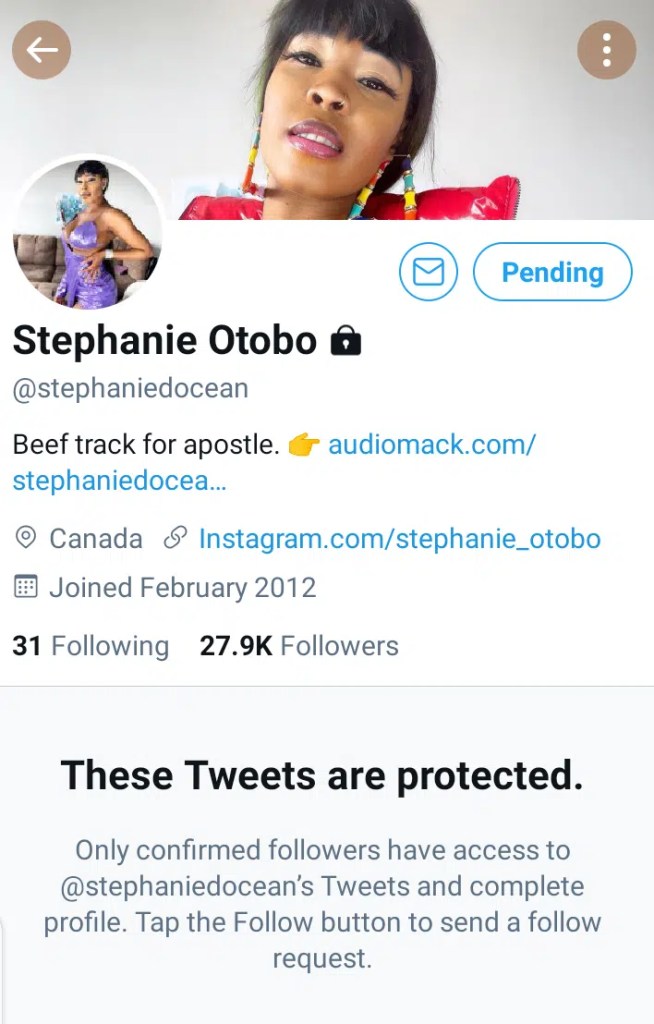 Stephanie Otobo Locks Her Twitter Account Hours After Sharing X-rated Photos Of Apostle Suleman [Screenshot]