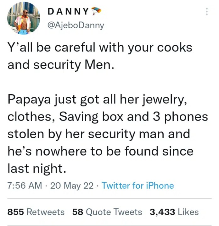 Influencer Papaya Ex’s security guard vanishes after allegedly stealing jewelry, 3 phones