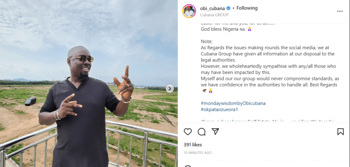 We at Cubana Group have given all information at our disposal- Obi Cubana speaks on Burna Boy and married woman shooting saga
