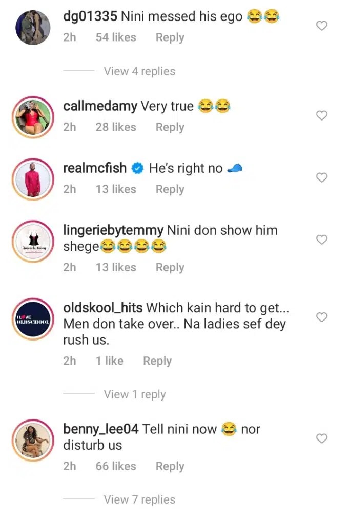 “Nini messed his ego” – reactions as Saga advises women to stop playing hard to get
