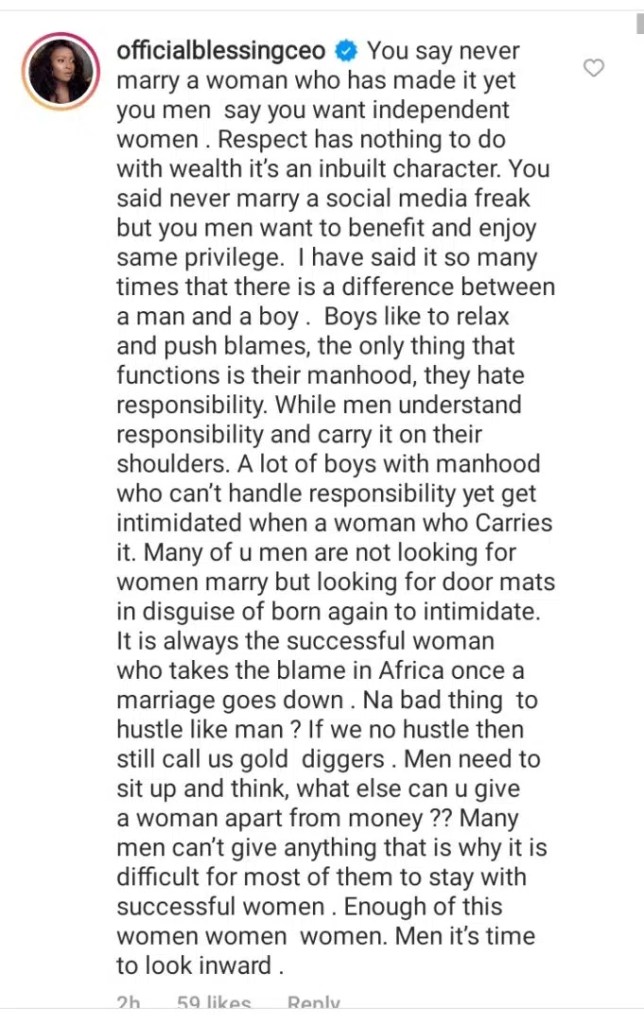 “Boys like to push blames; it’s only their manh00d that functions”– Blessing CEO drags Samuel Jemitalo over comment on Funke’s marital crisis