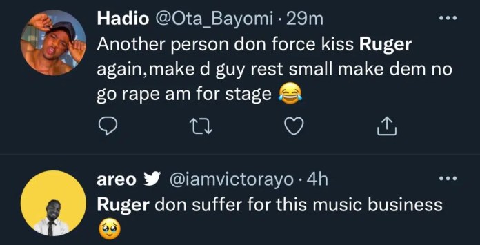 JusticeforRuger: “Ruger don suffer for this music business shaa” – Reactions as fan grabs Ruger, steals a kiss from him [Video]