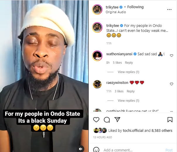 “Obituary postal looks normal until someone you know dies”– BBNaija’s TrikyTee reacts to Owo Church attack