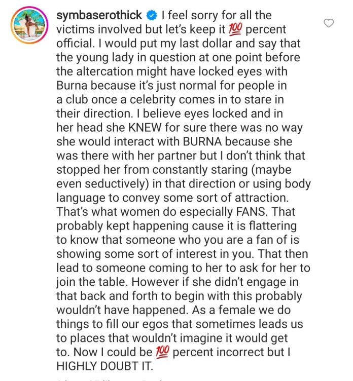 “She Might Have Looked At Him Seductively”- American Str!pper Symba Jumps In Burna Boy’s Defense Following shooting Saga