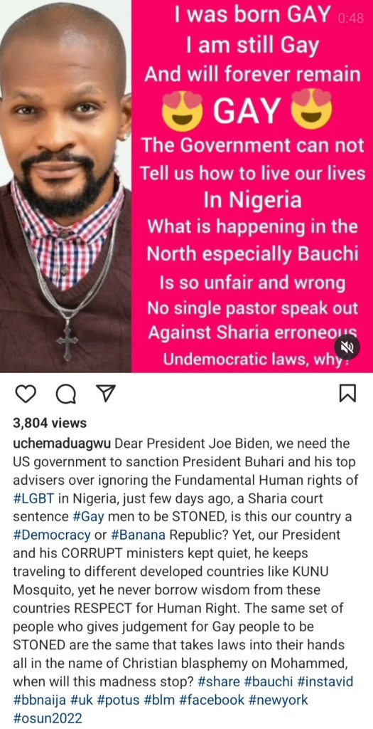 ‘I was born gay and I am still gay, and will forever remain gay’ – Uche Maduagwu sparks controversy
