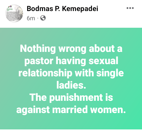 “There is nothing wrong about a pastor having sexual relationship with single ladies” – Bayelsa Governor’s media aide alleges